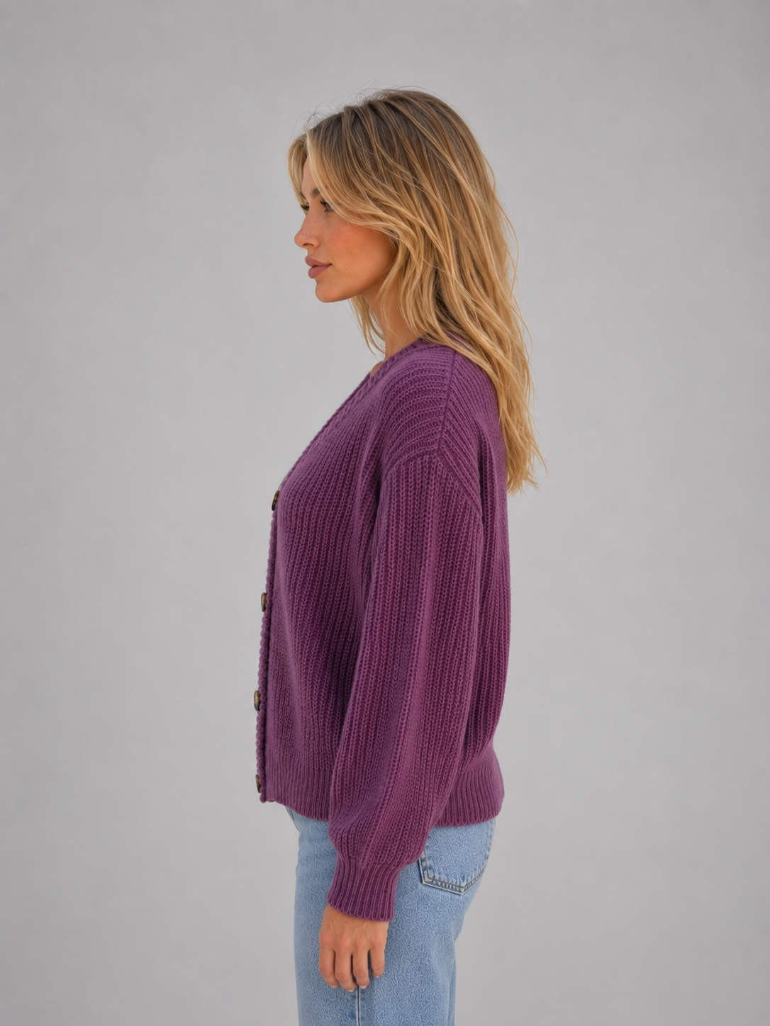 Cardigan Donna in Maglia Grossa con Bottoni Oversize