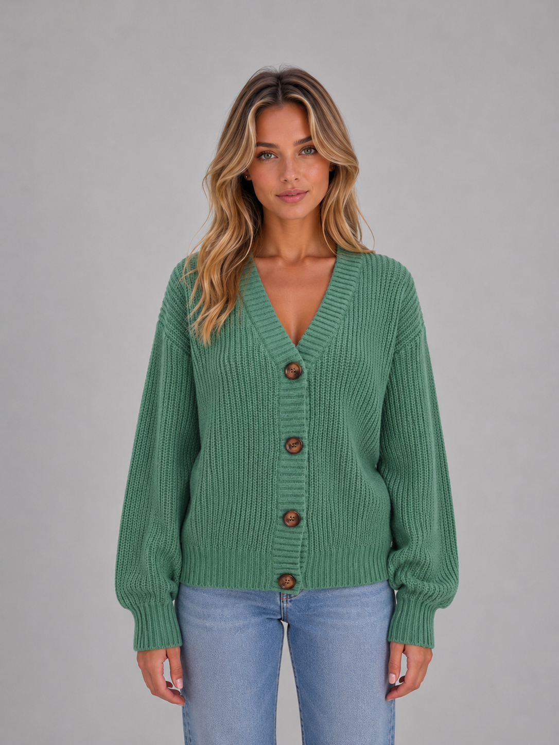 Cardigan Donna in Maglia Grossa con Bottoni Oversize