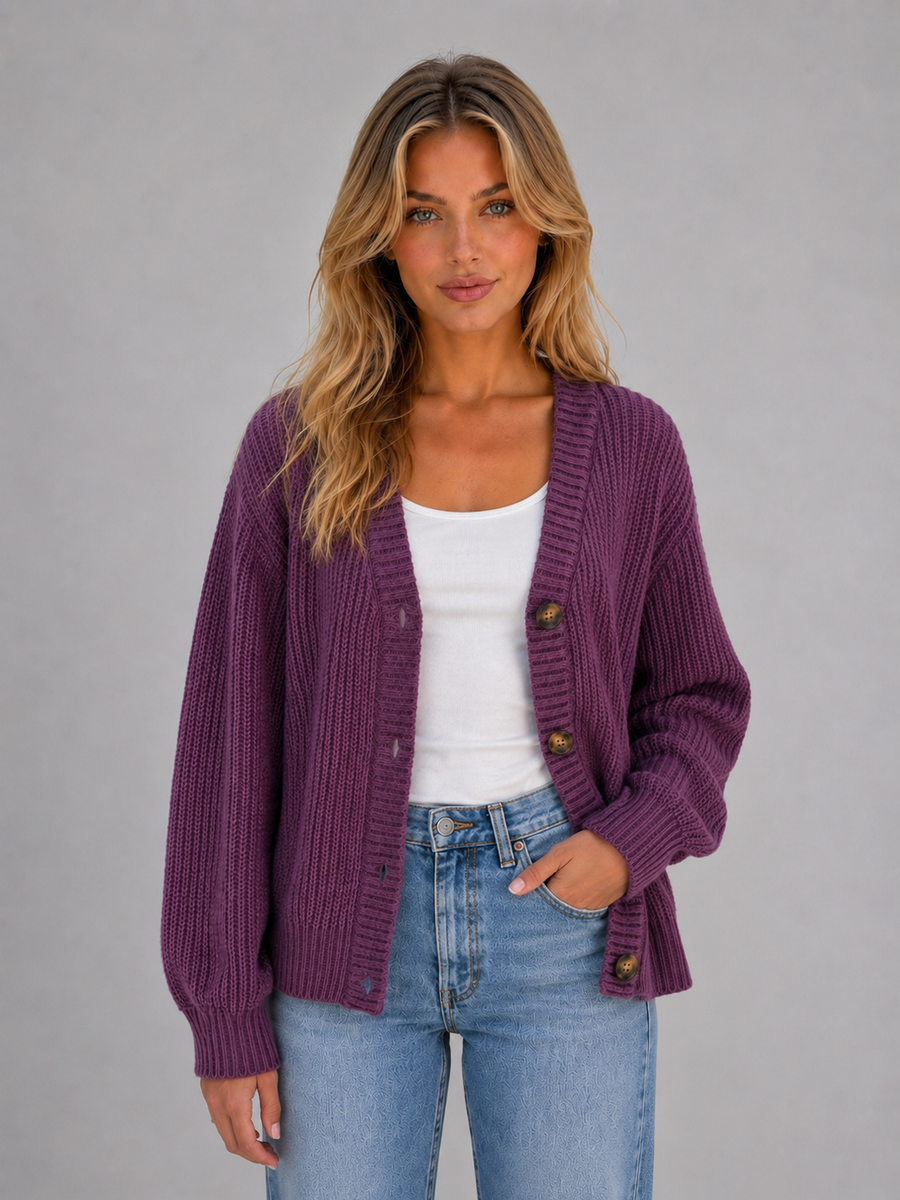 Cardigan Donna in Maglia Grossa con Bottoni Oversize