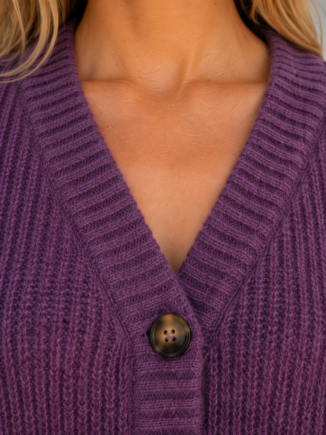Cardigan Donna in Maglia Grossa con Bottoni Oversize