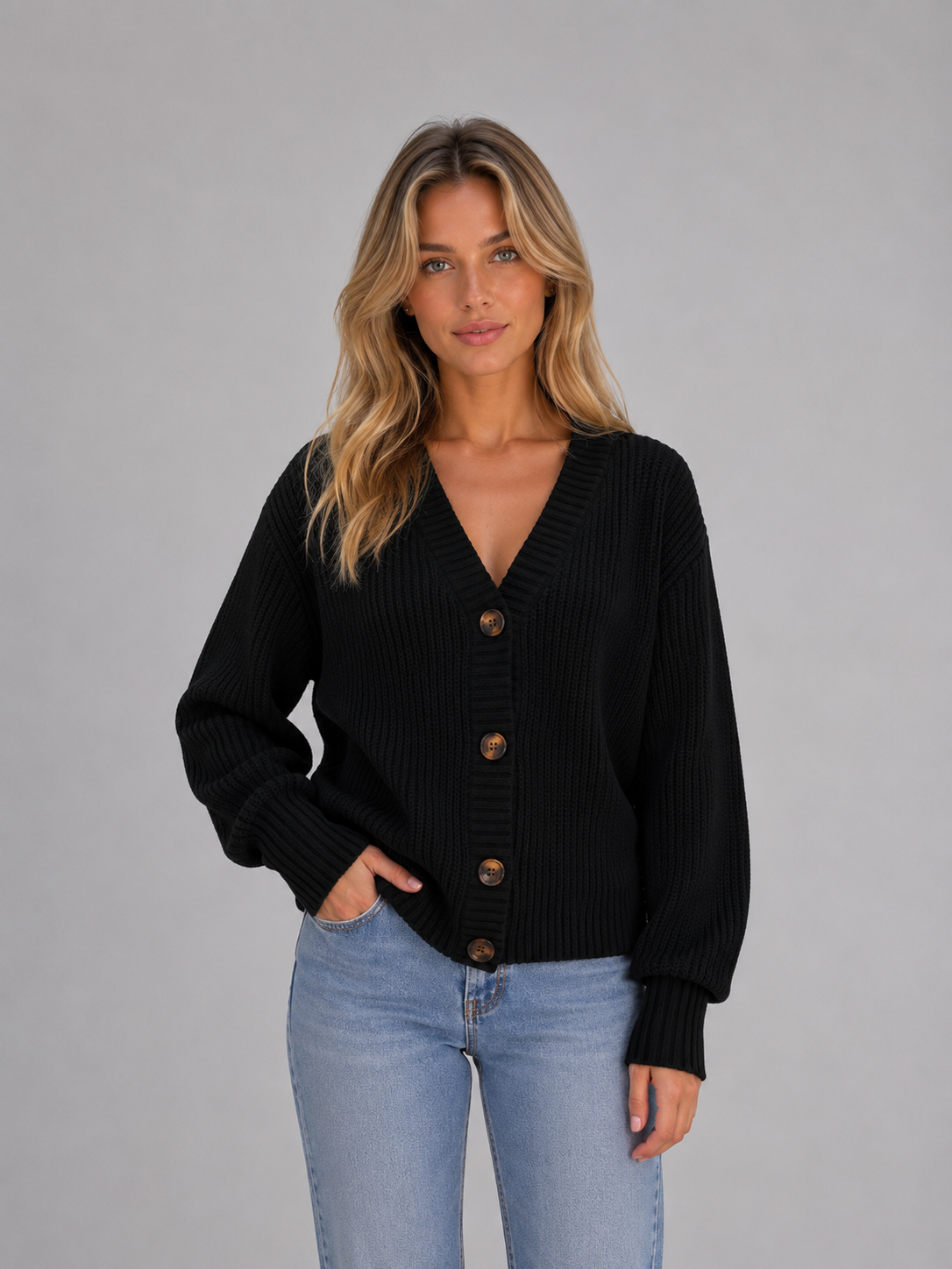 Cardigan Donna in Maglia Grossa con Bottoni Oversize