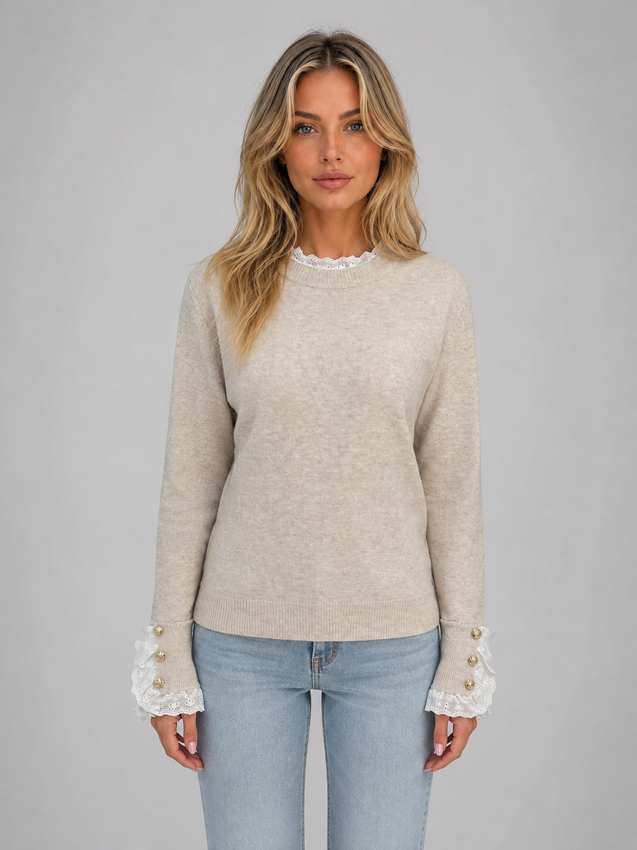 Maglione Donna Girocollo con Bordi in Pizzo