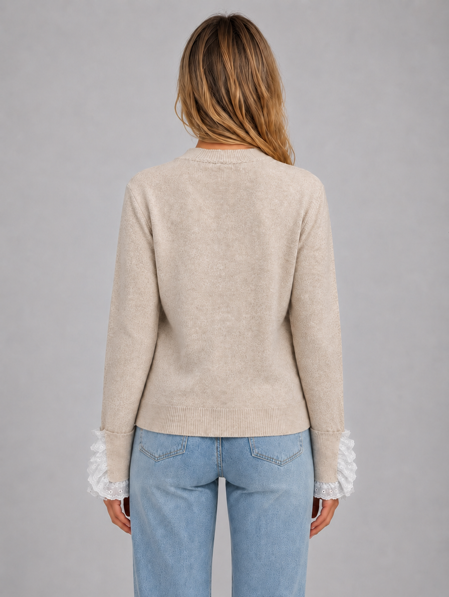 Maglione Donna Girocollo con Bordi in Pizzo