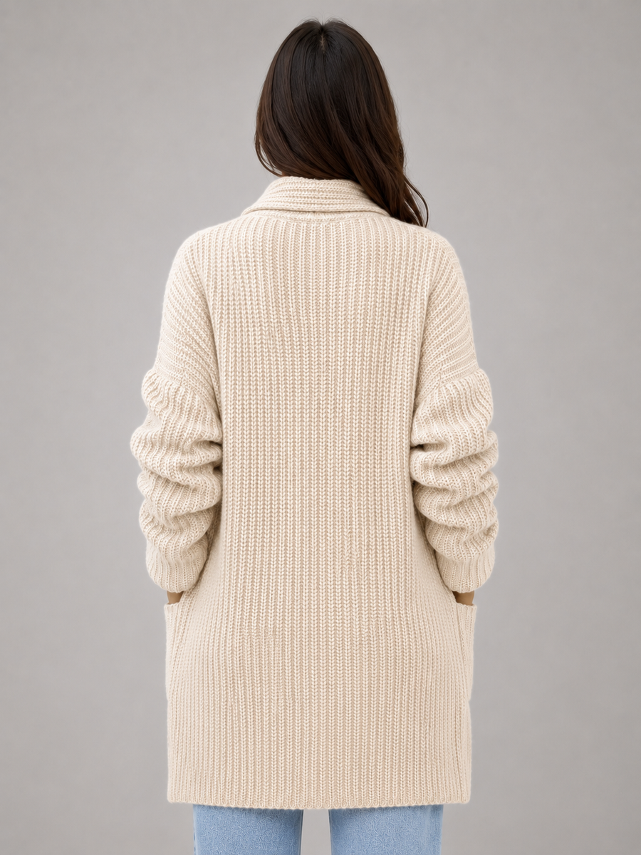 Cardigan Lungo Donna con Collo a Scialle e Tasche
