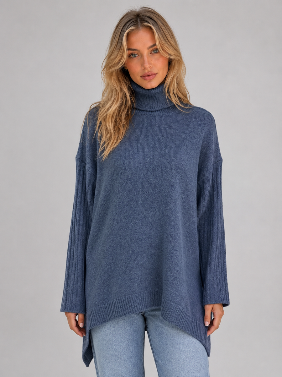 Maglione Dolcevita Donna Oversize con Orlo Asimmetrico