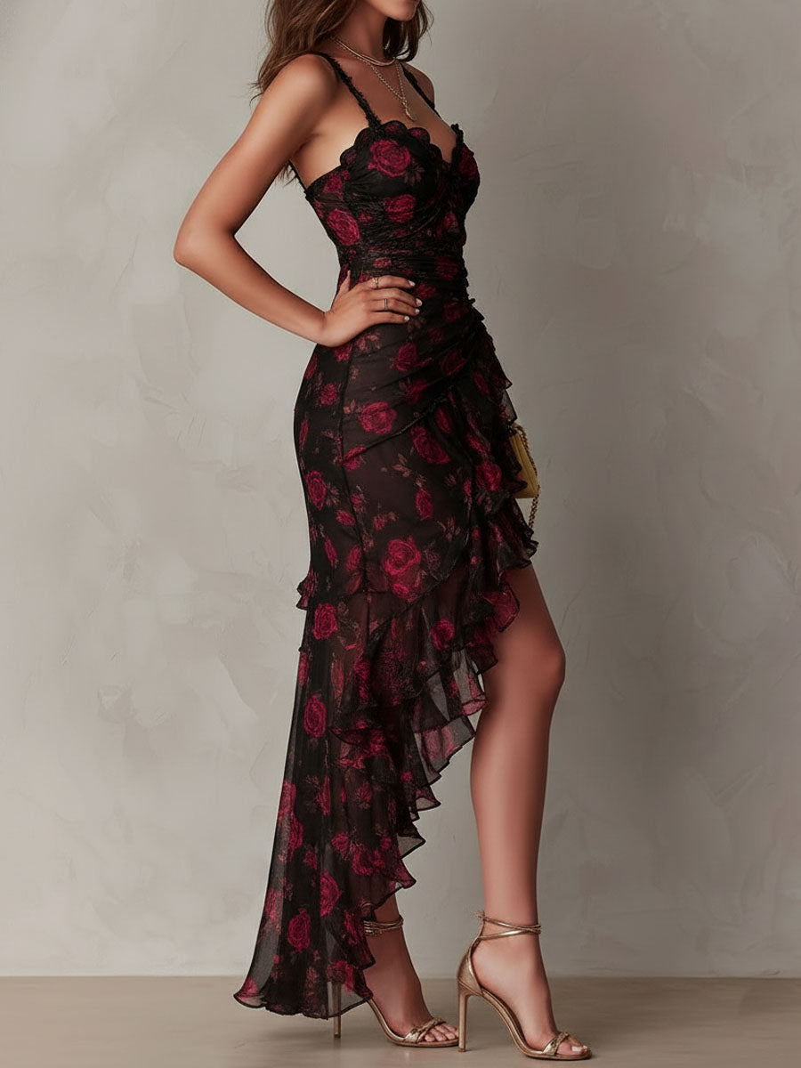 Lowe | Abito Midi Floreale Arricciato con Balza da Donna