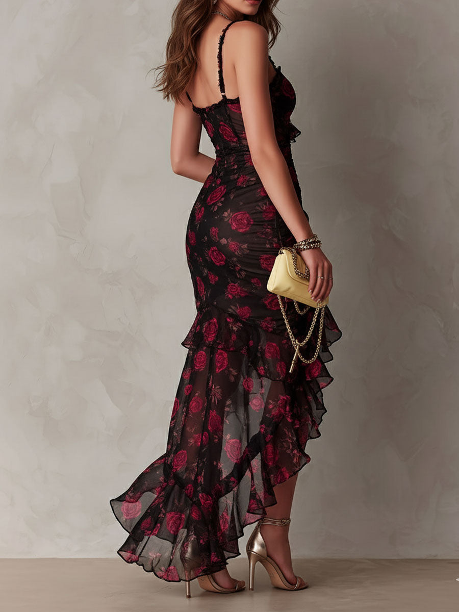 Lowe | Abito Midi Floreale Arricciato con Balza da Donna