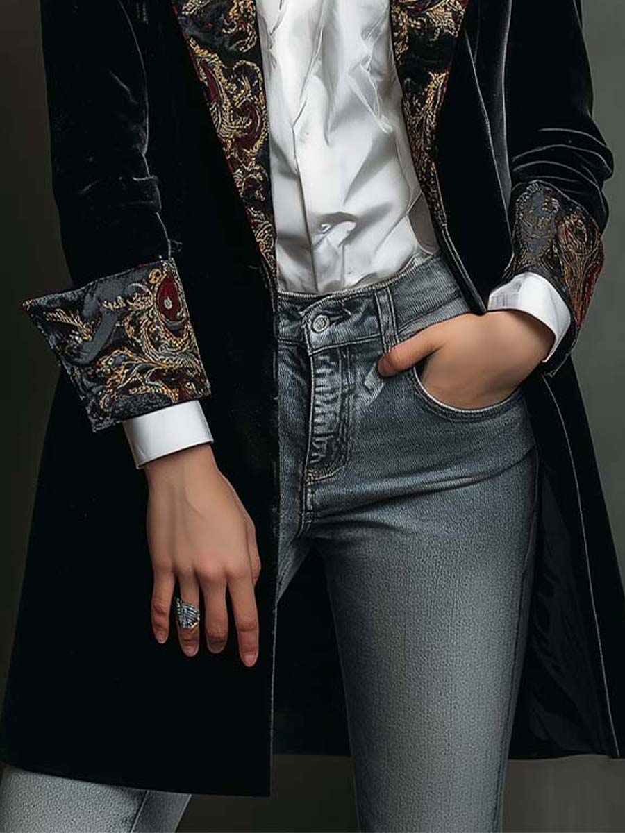 Verity | Blazer Nero Barocco con Rever
