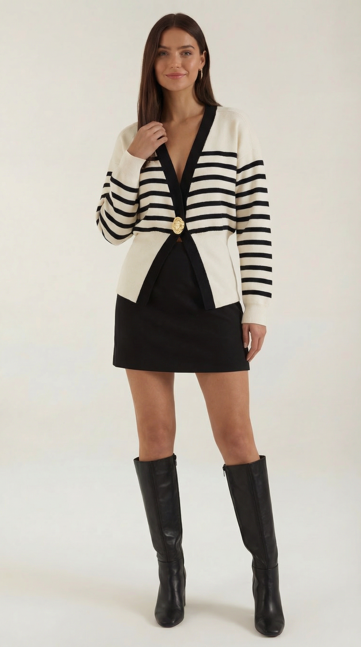 Cardigan Donna Scollo a V Profondo con Bottone Dorato