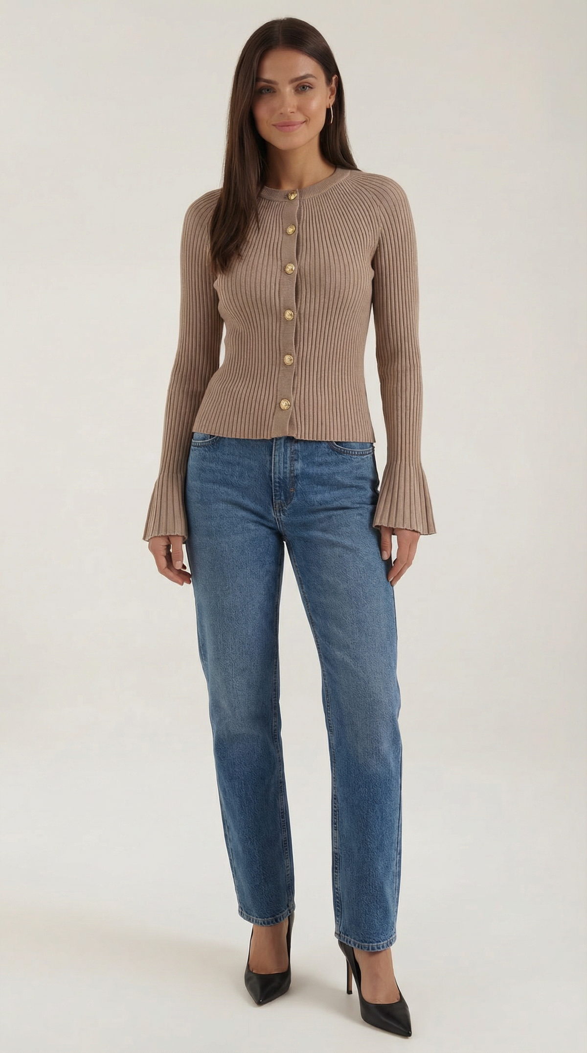 Maglia Donna a Coste con Bottoni
