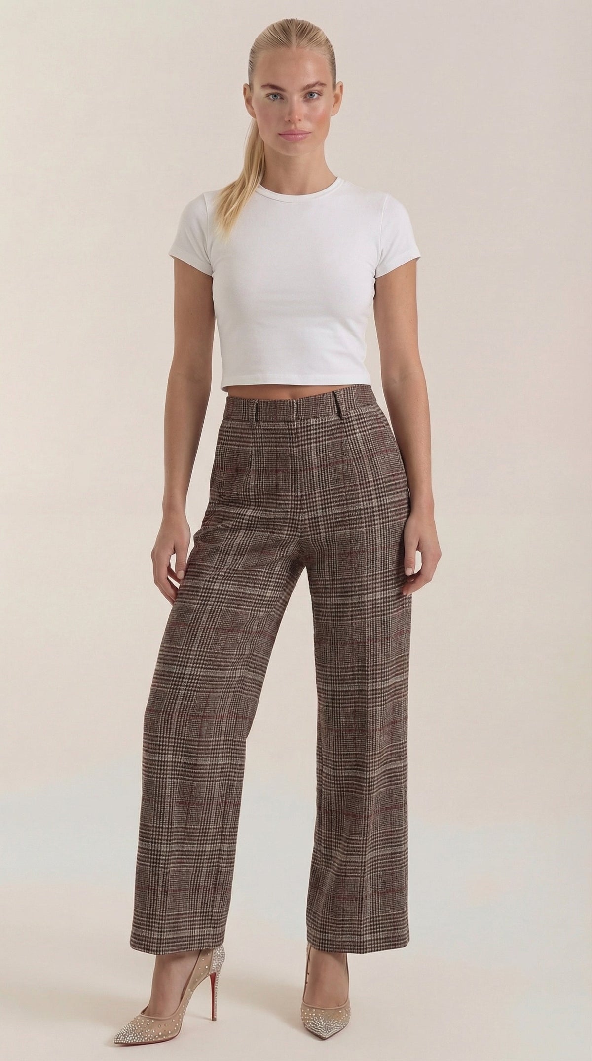 Pantaloni Donna a Quadri a Gamba Larga