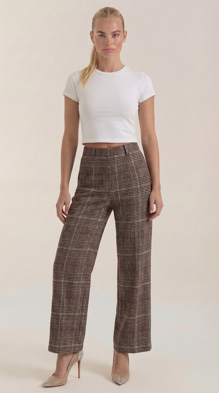 Pantaloni Donna a Quadri a Gamba Larga