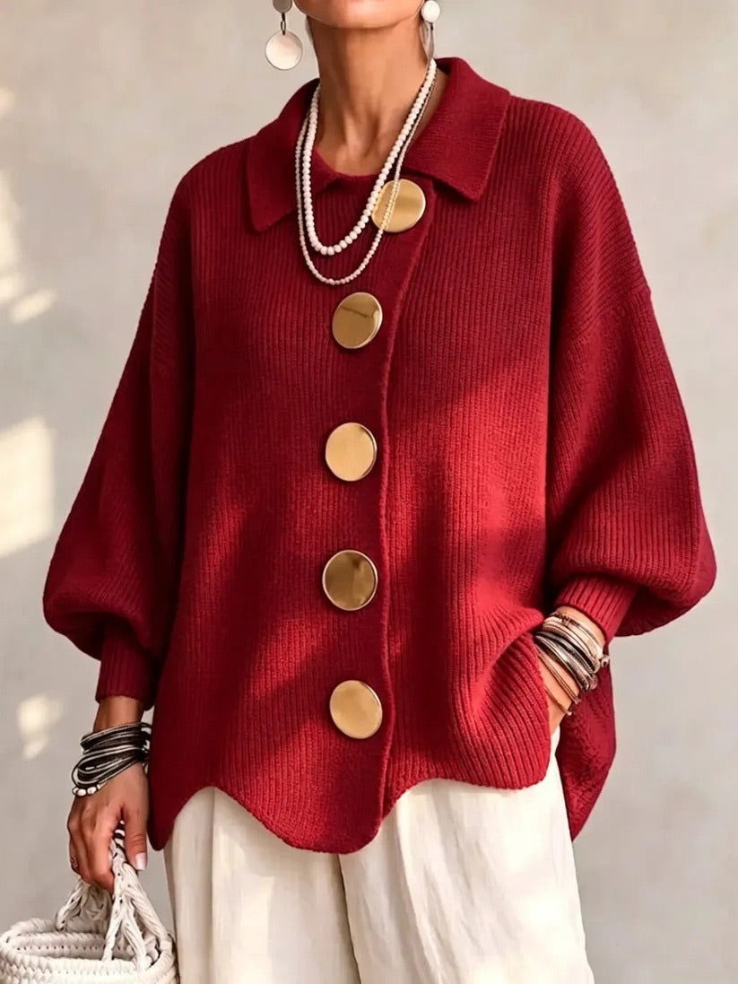 Karina | Cardigan oversize con colletto e bottoni dorati