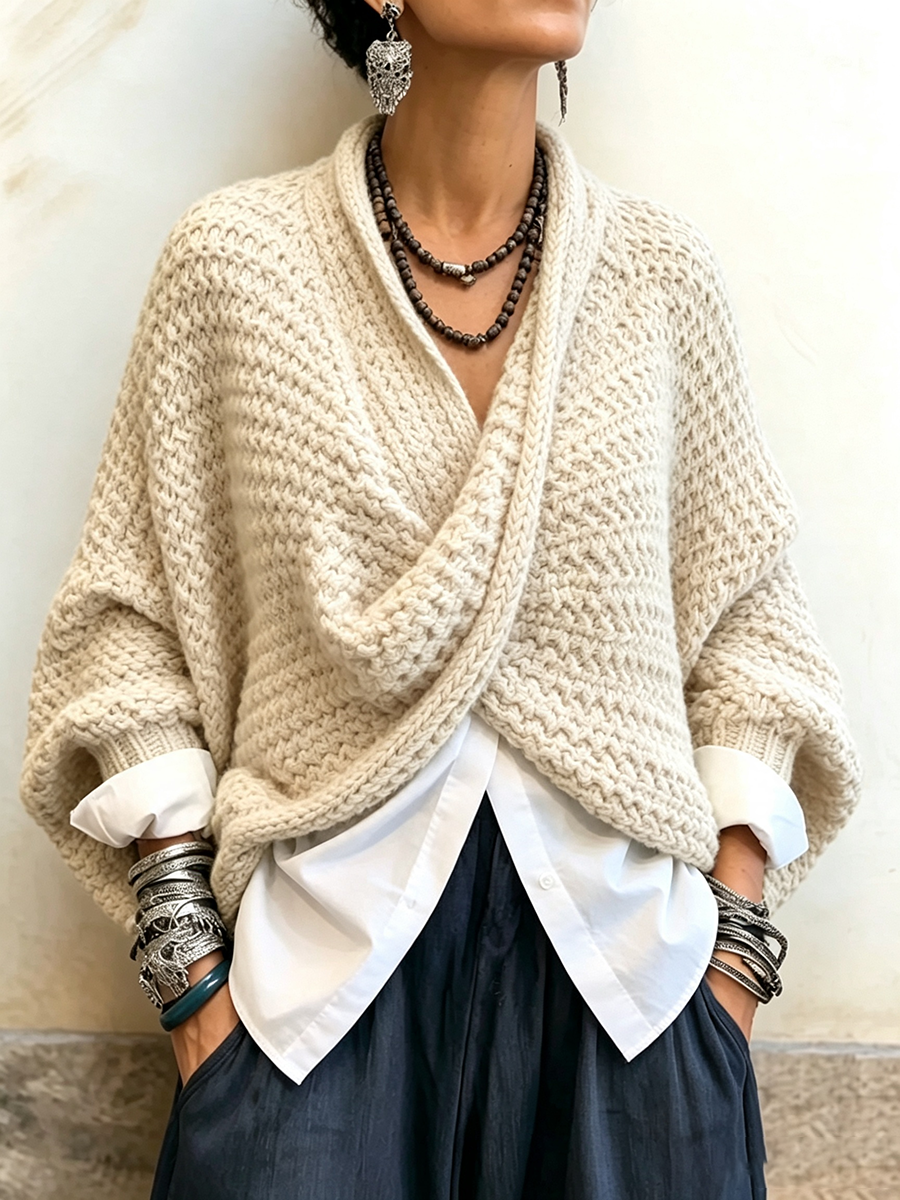 Giada | Maglione con scollo incrociato e maniche a pipistrello
