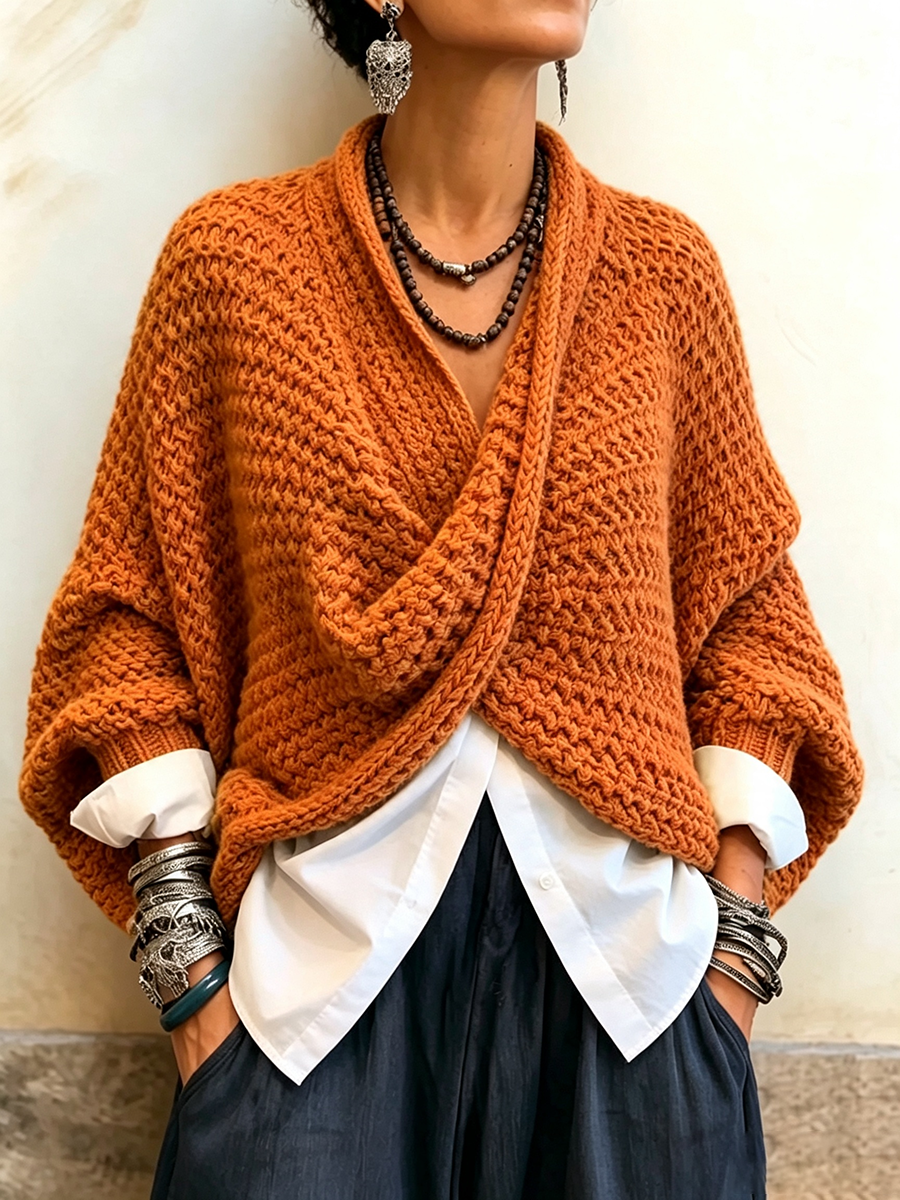 Giada | Maglione con scollo incrociato e maniche a pipistrello