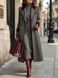Vittoria | Cappotto lungo spigato con dettagli bordeaux