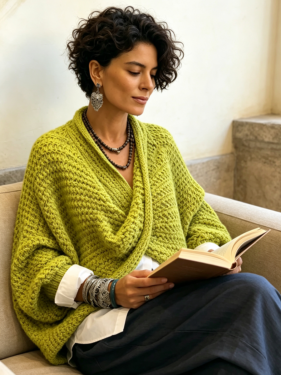 Giada | Maglione con scollo incrociato e maniche a pipistrello