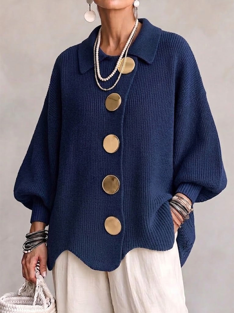 Karina | Cardigan oversize con colletto e bottoni dorati