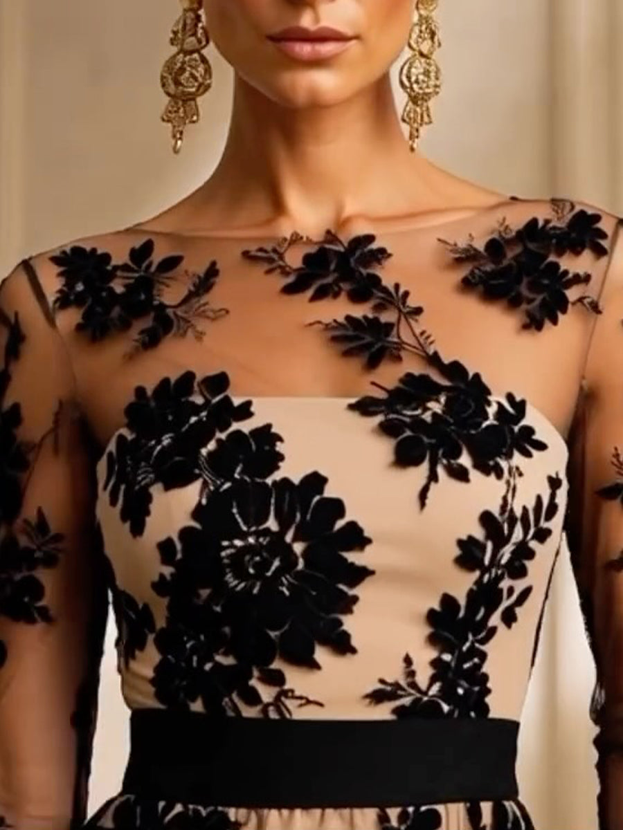 Adeline™ Abito Midi da Sera in Pizzo Floreale