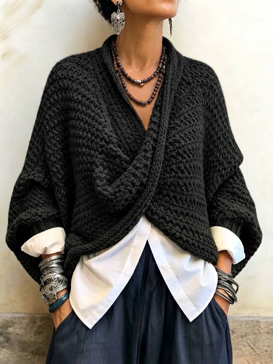 Giada | Maglione con scollo incrociato e maniche a pipistrello