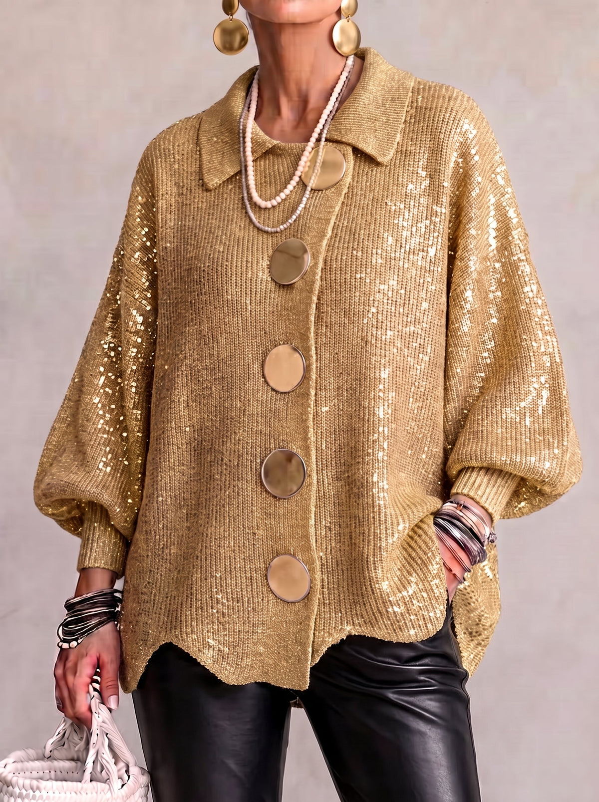 Karina | Cardigan oversize con colletto e bottoni dorati