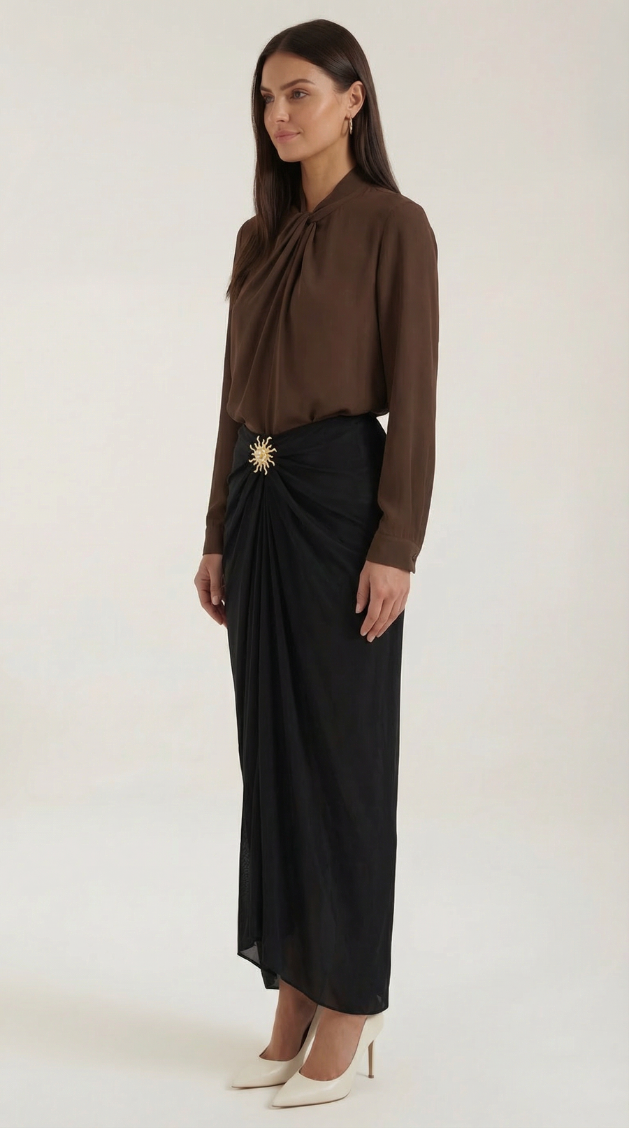 Blusa Donna con Collo Alto Annodato