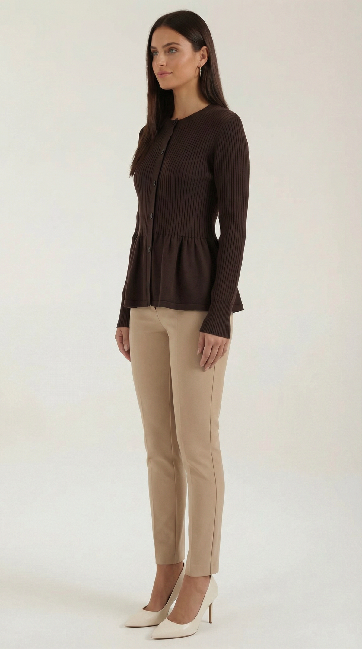Cardigan Donna a Peplo con Bottoni