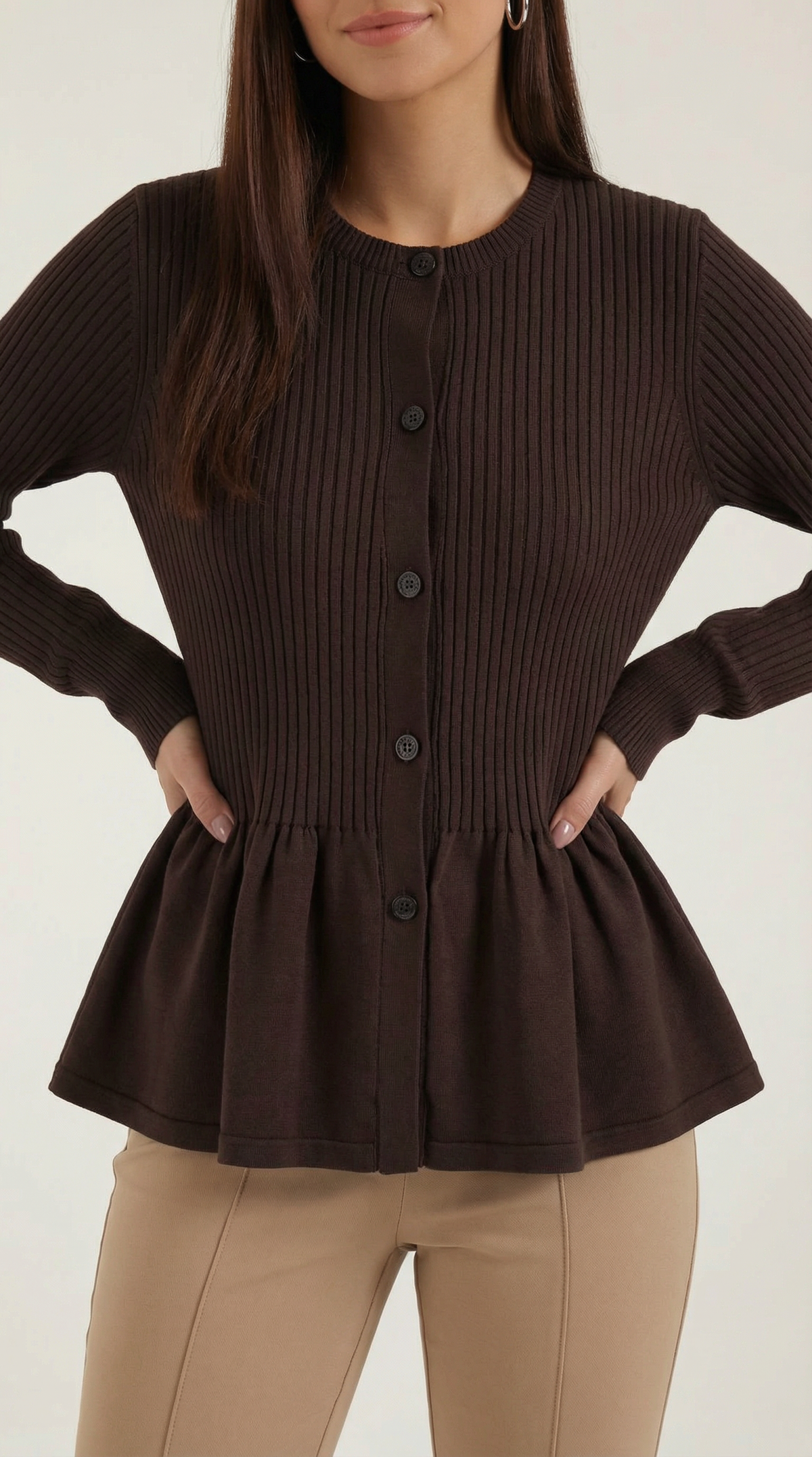 Cardigan Donna a Peplo con Bottoni