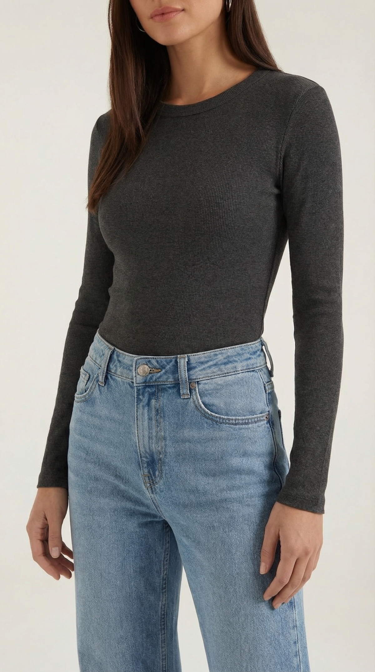Maglia Donna a Coste con Scollo Rotondo