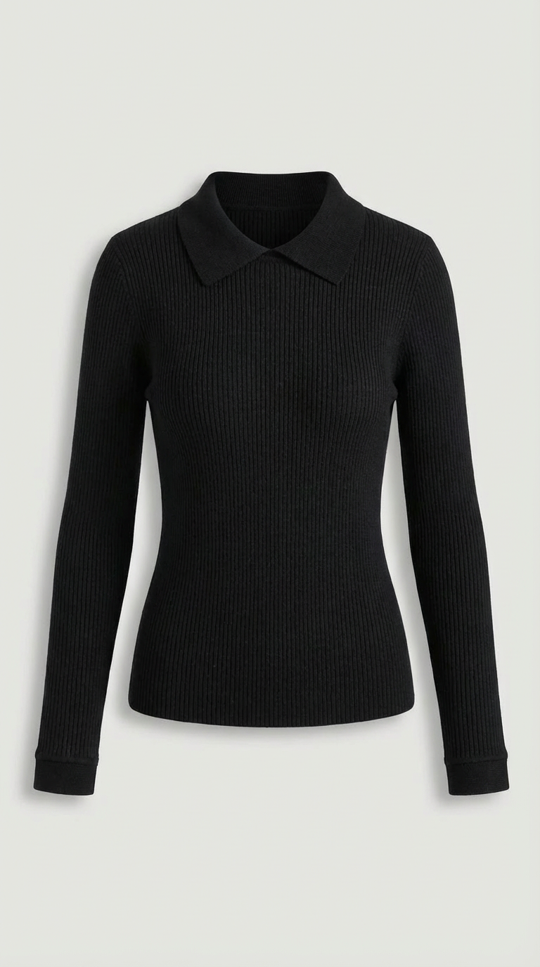 Maglia Donna con Colletto in Lana a Coste
