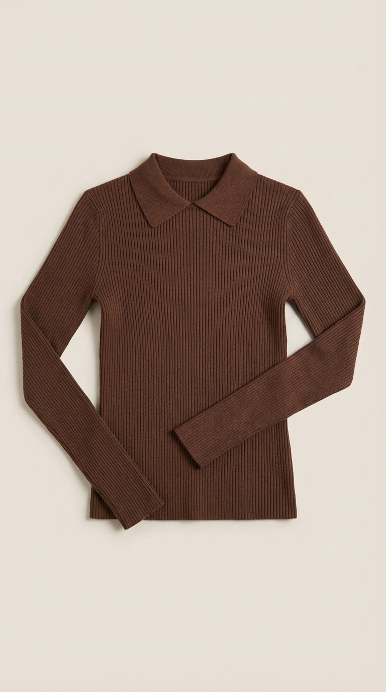 Maglia Donna con Colletto in Lana a Coste