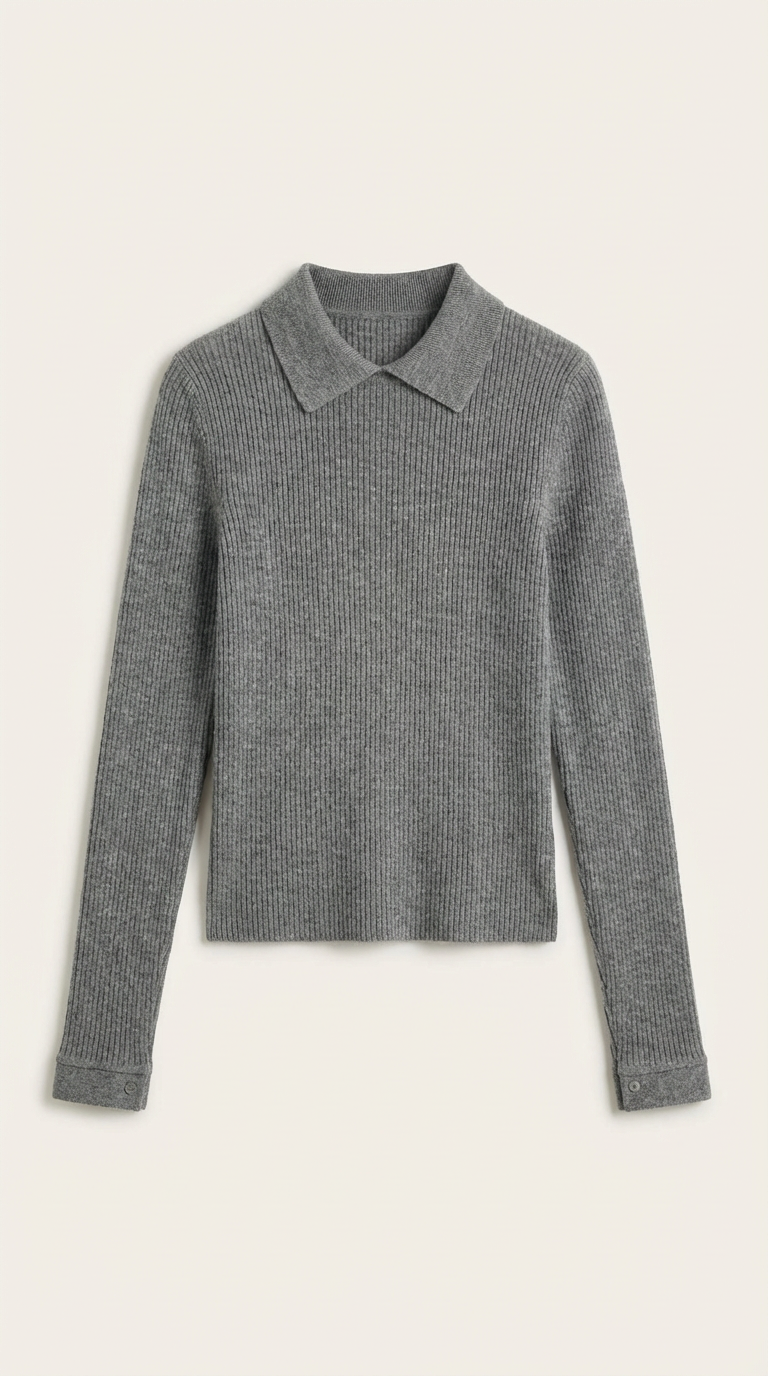Maglia Donna con Colletto in Lana a Coste