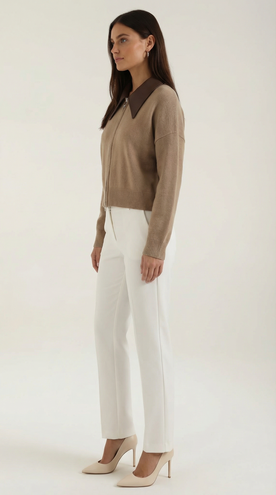 Cardigan Corto Donna con Colletto a Contrasto
