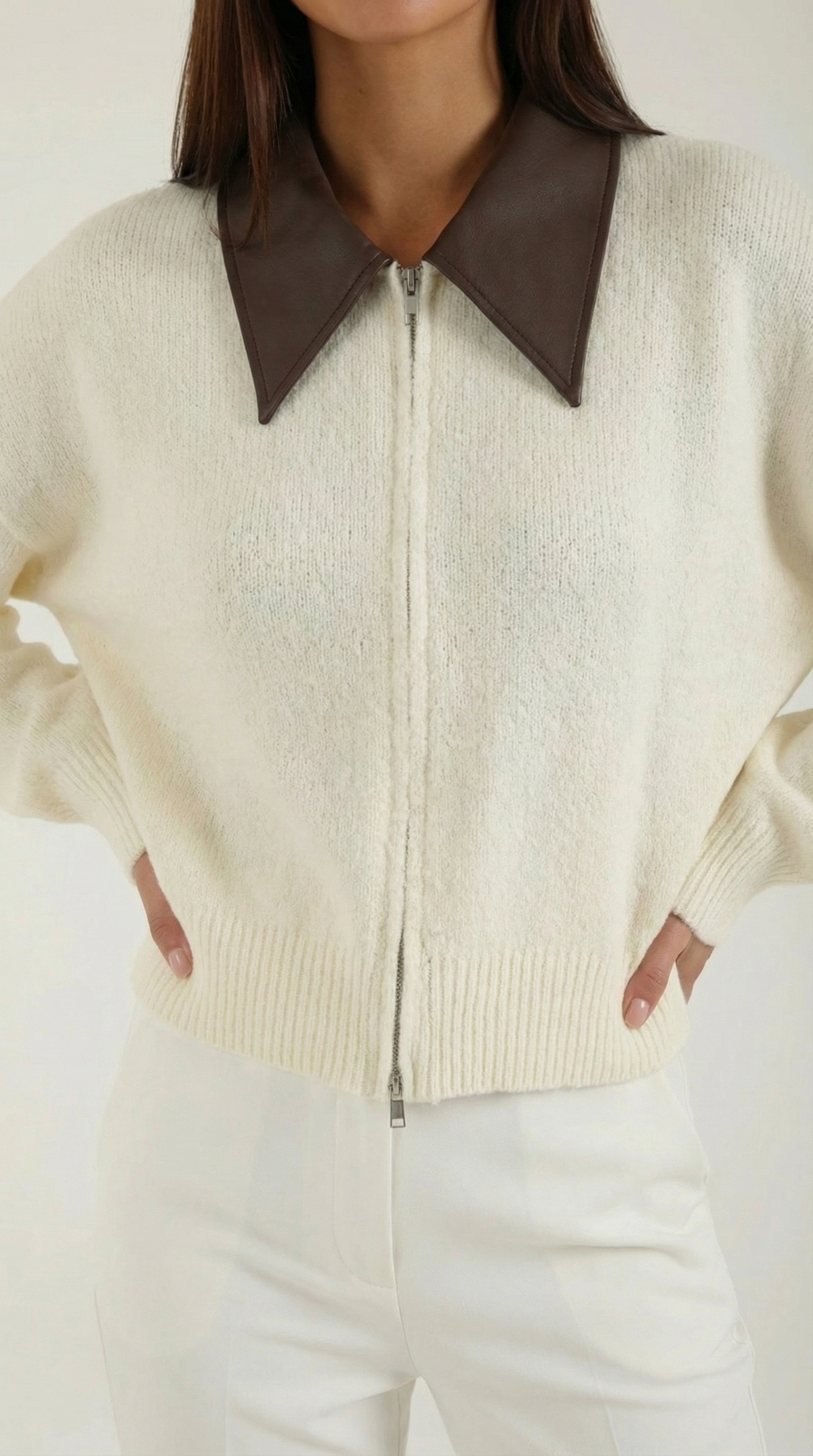 Cardigan Corto Donna con Colletto a Contrasto