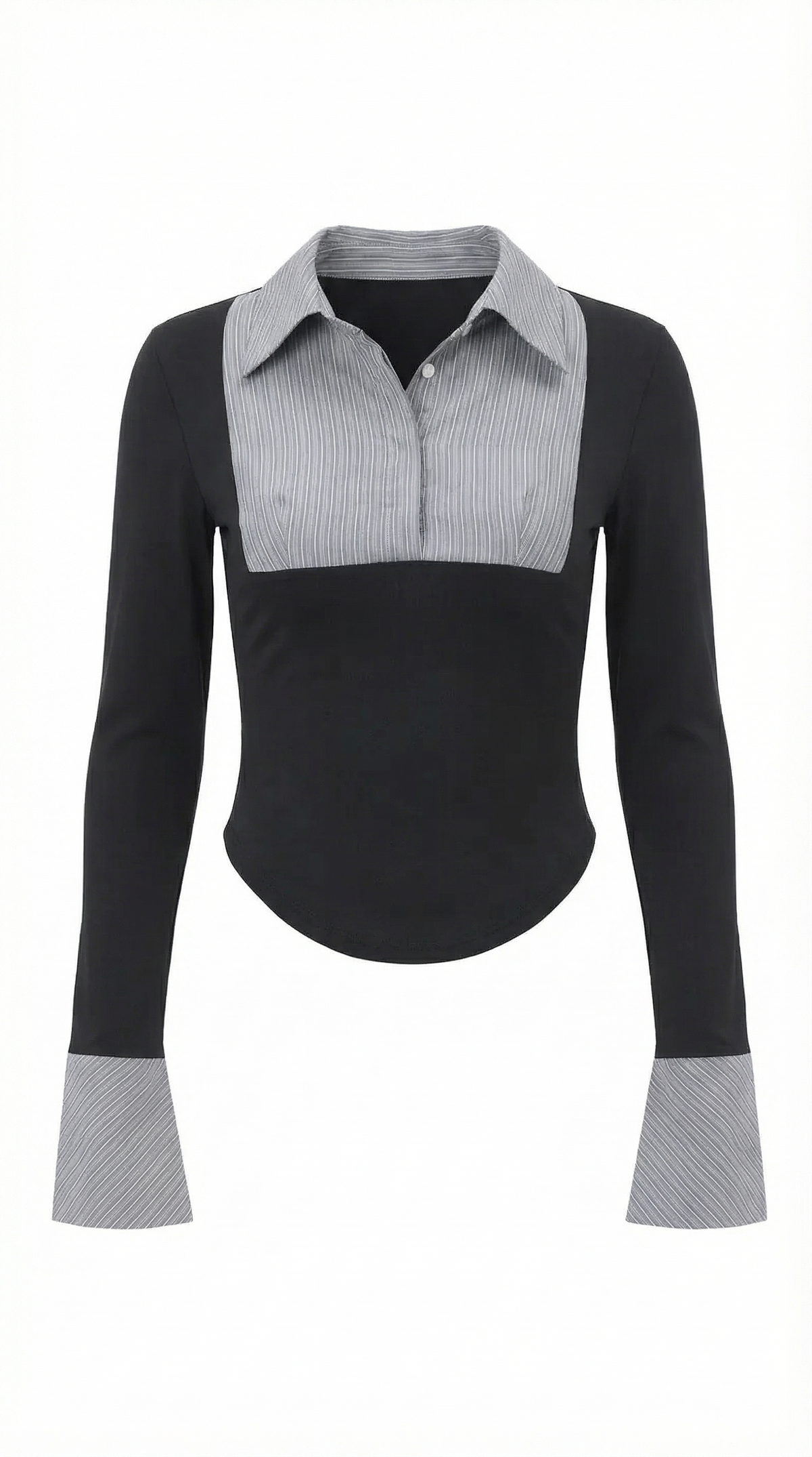 Polo Donna a Maniche Lunghe con Plissé a Contrasto